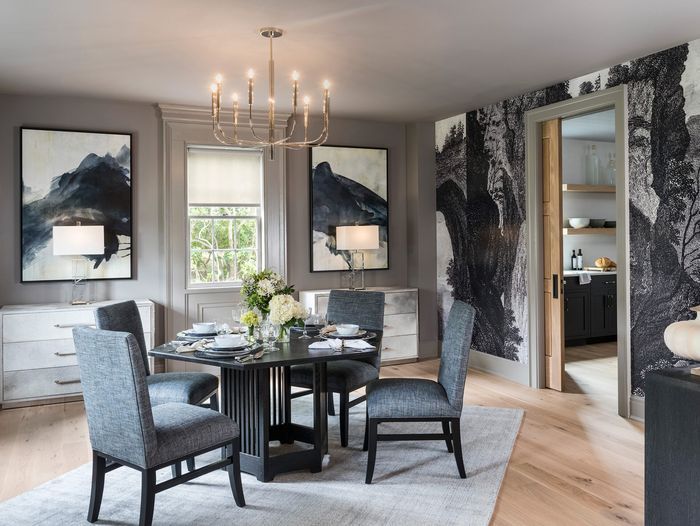 Dining room with a traditional chandelier